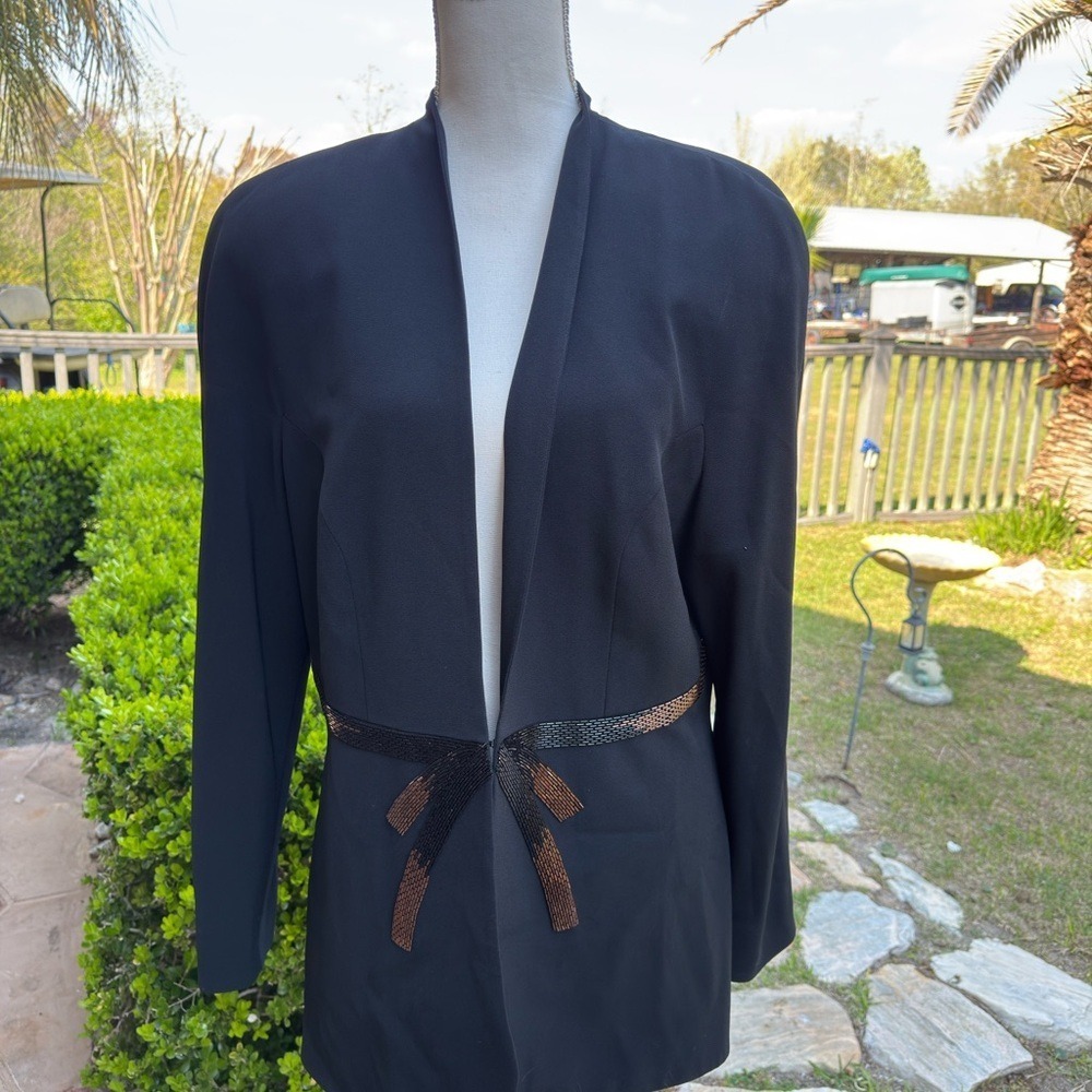 Black Open-Front Women's Blazer with‎ Decorative sequin embroidery sz 14